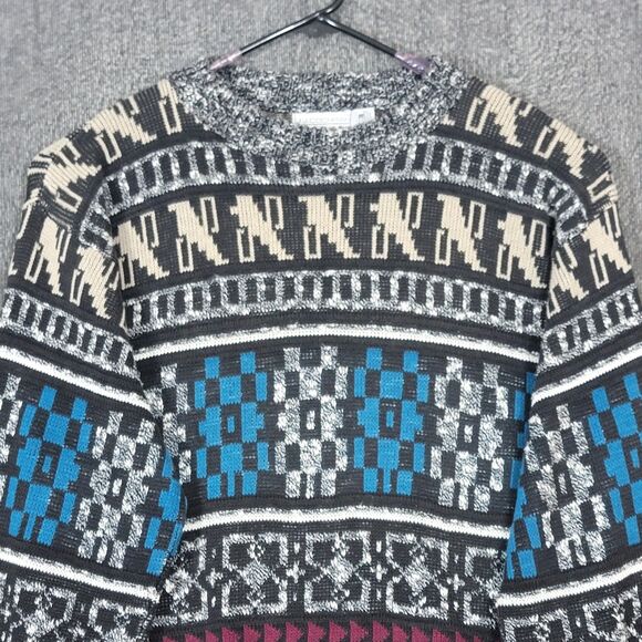 Vintage JJ Cochran Sweater Mens L Black Geometric Long Sleeve Crewneck Pullover - Picture 2 of 11